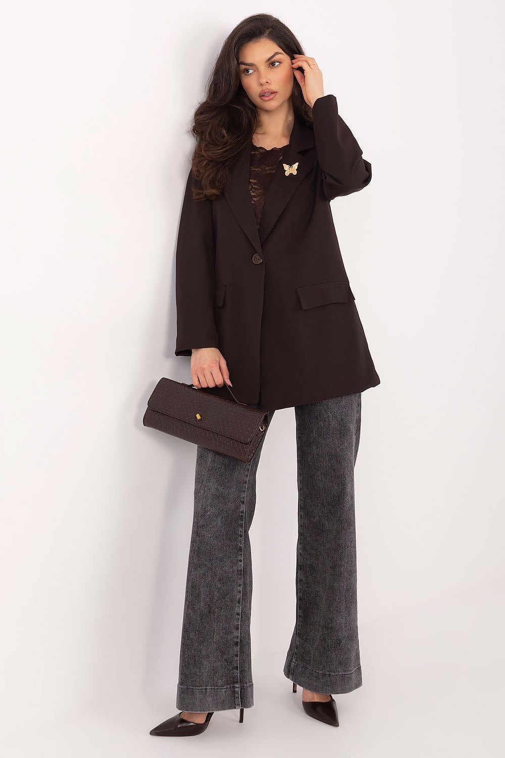   Marynarka Model IT-MA-FL8315.85 Dark Brown - Rue Paris 