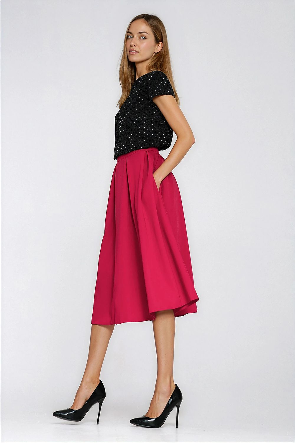  Spódnica Rozkloszowana spódnica midi SP87 Red - Nife 