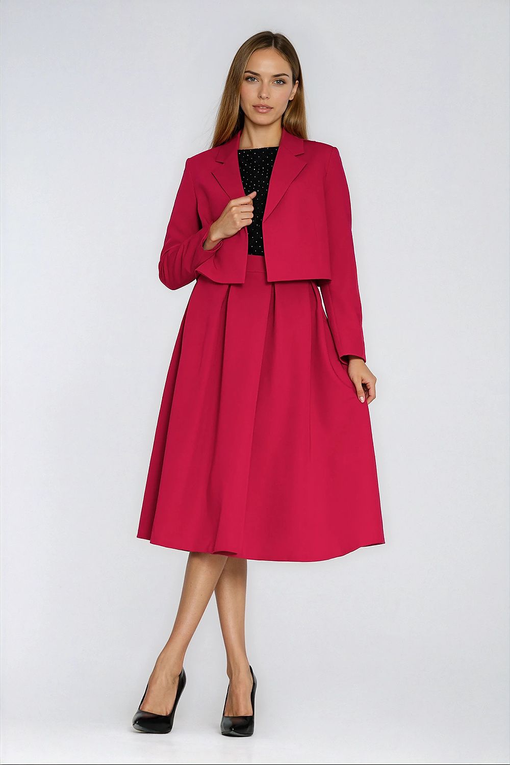  Spódnica Rozkloszowana spódnica midi SP87 Red - Nife 