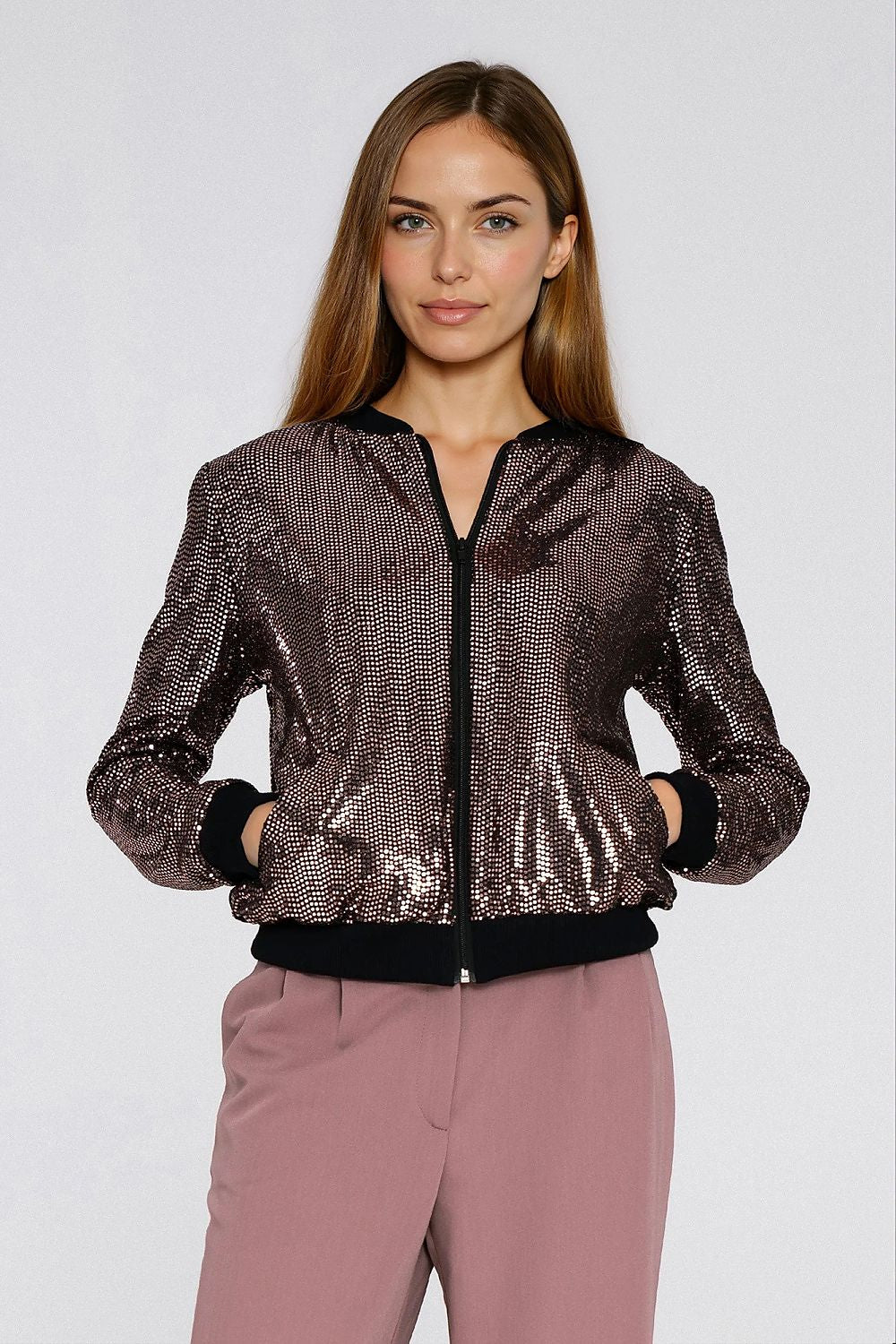   Cekinowa rozpinana bluza BL14 Miedziany - Nife 