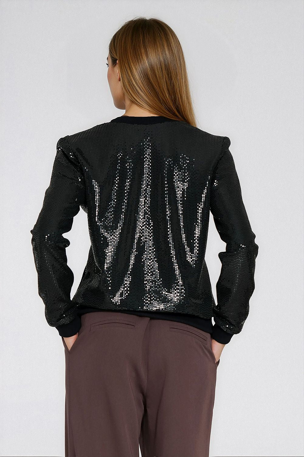   Cekinowa rozpinana bluza BL14 Black - Nife 