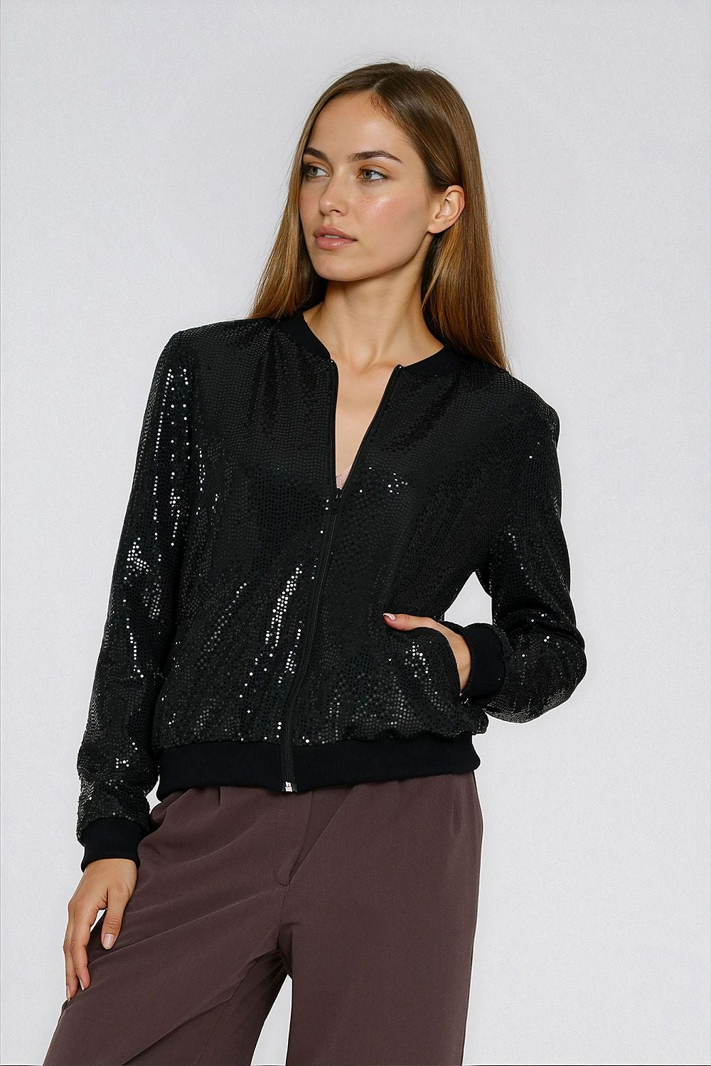   Cekinowa rozpinana bluza BL14 Black - Nife 