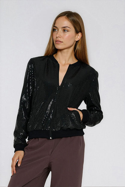   Cekinowa rozpinana bluza BL14 Black - Nife 