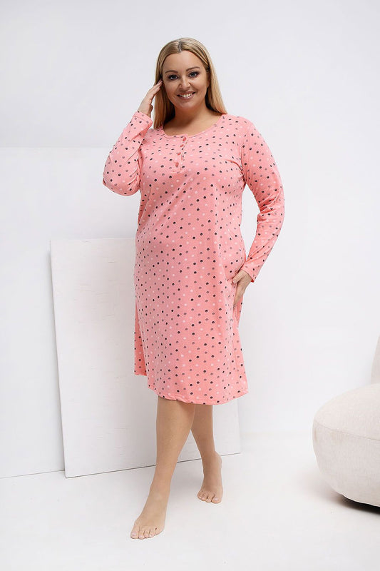   Koszula Nocna Plus Size Model DU-KN-FP-607.04P-brzoskwiniowy - Forever Pink 