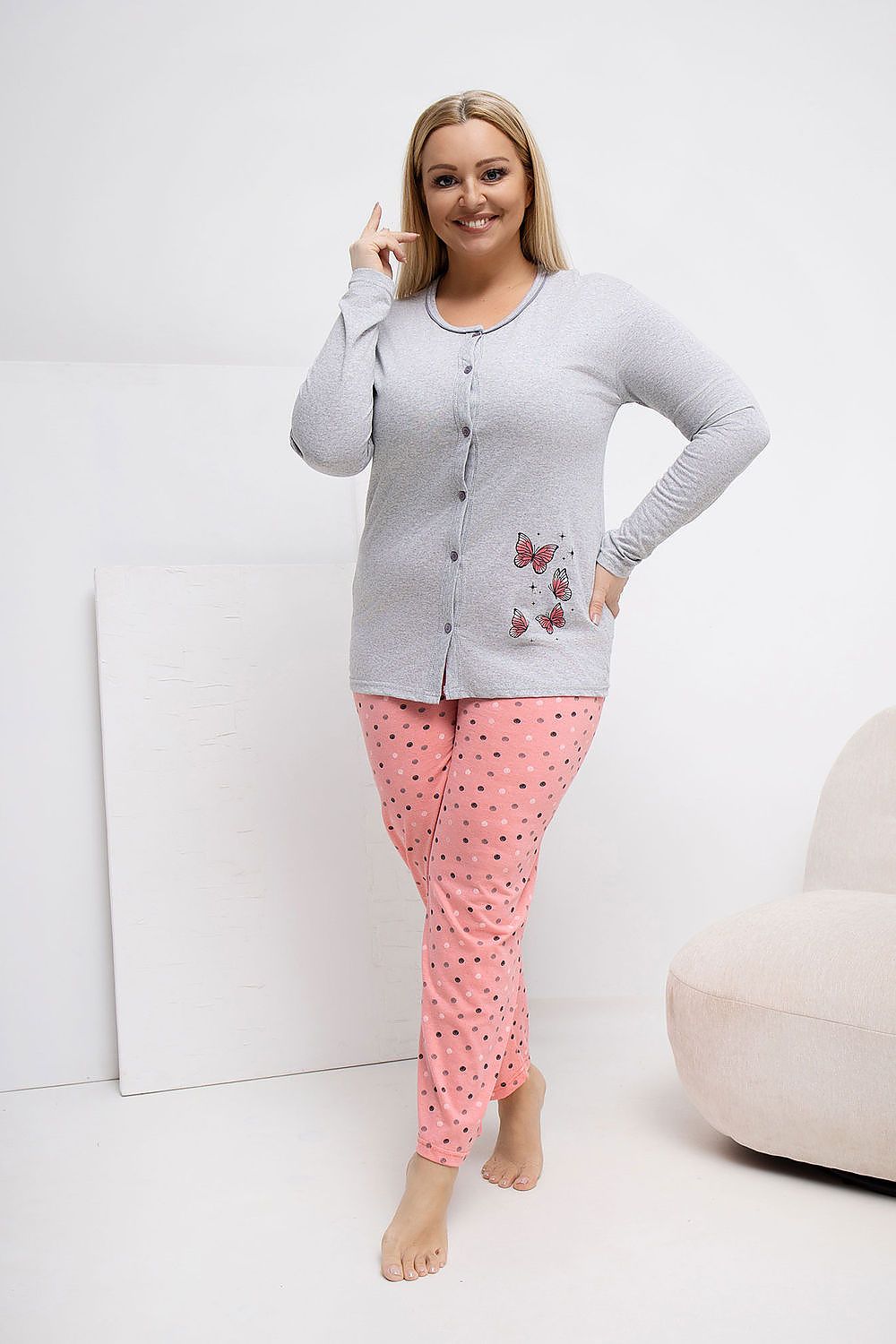   Piżama Damska Plus Size Model DU-PI-FP-509.99P Grey - Forever Pink 