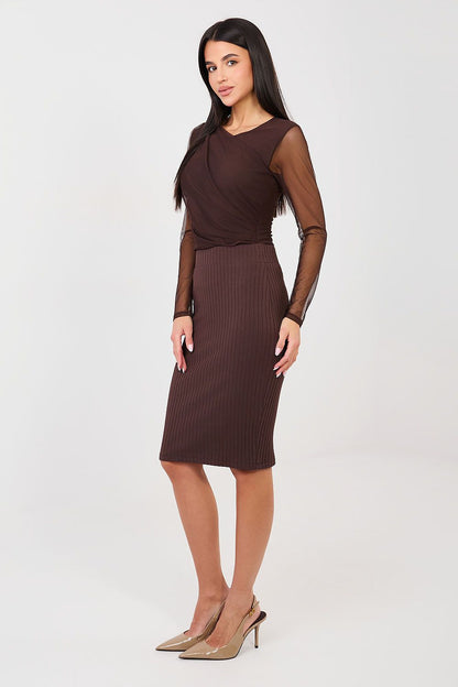  Spódnica Model RV-SD-A1058.71 Dark Brown - Rue Paris 