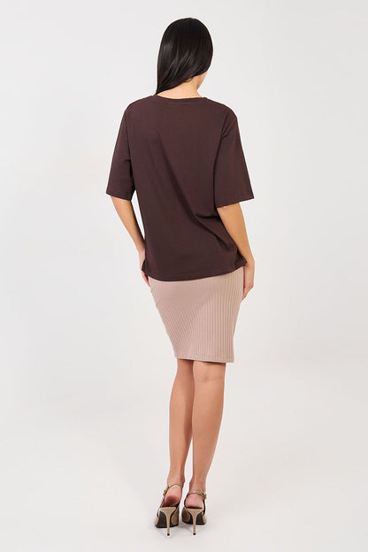  Spódnica Model RV-SD-A1058.71 Dark Beige - Rue Paris 