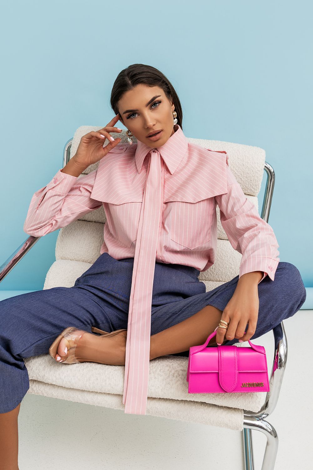   Koszula Damska Model Milo 490094095 Paski Light Pink - LaBalancia 
