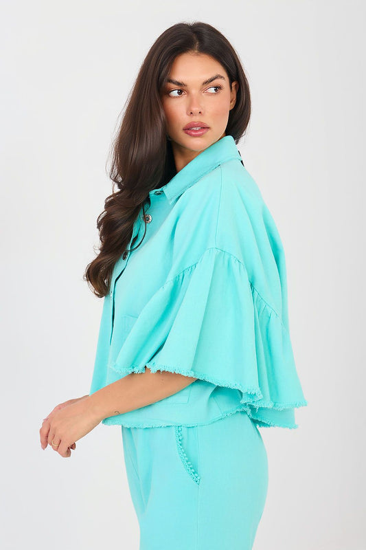   Kurtka Damska Model IT-KR-FL9998.85 Turkus - Rue Paris 