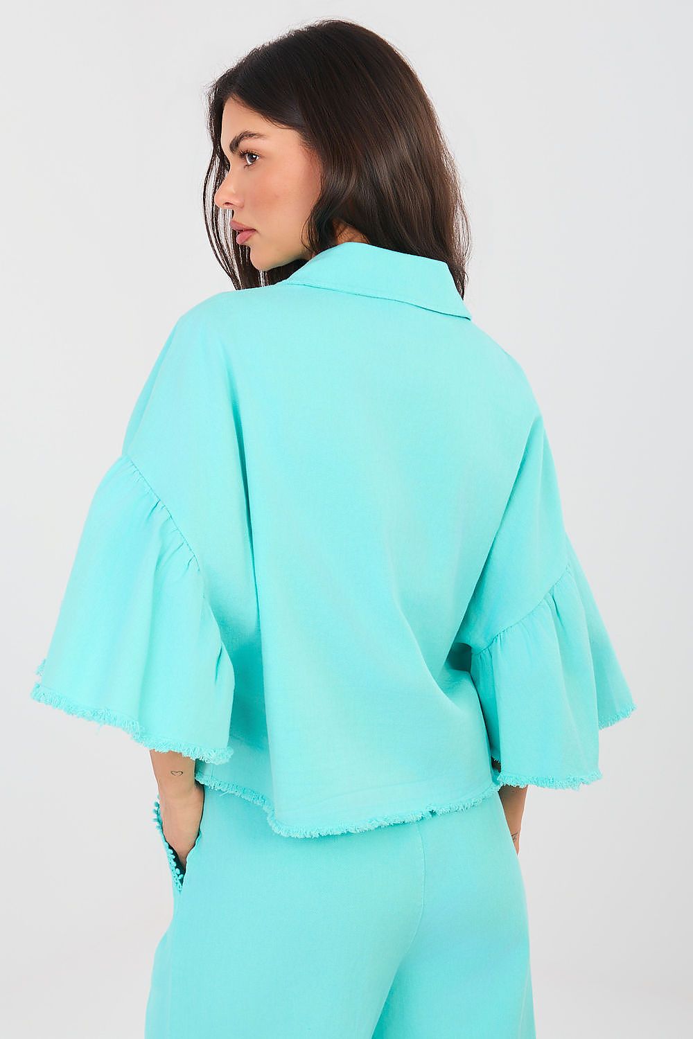   Kurtka Damska Model IT-KR-FL9998.85 Turkus - Rue Paris 