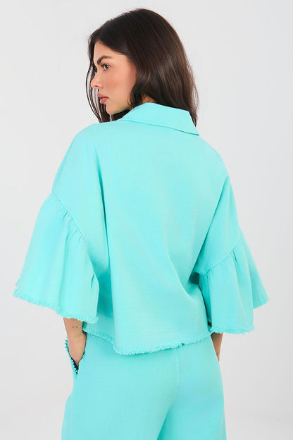   Kurtka Damska Model IT-KR-FL9998.85 Turkus - Rue Paris 