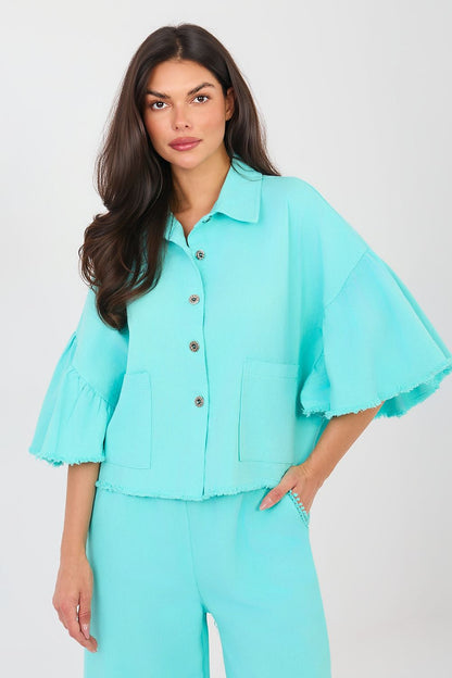   Kurtka Damska Model IT-KR-FL9998.85 Turkus - Rue Paris 