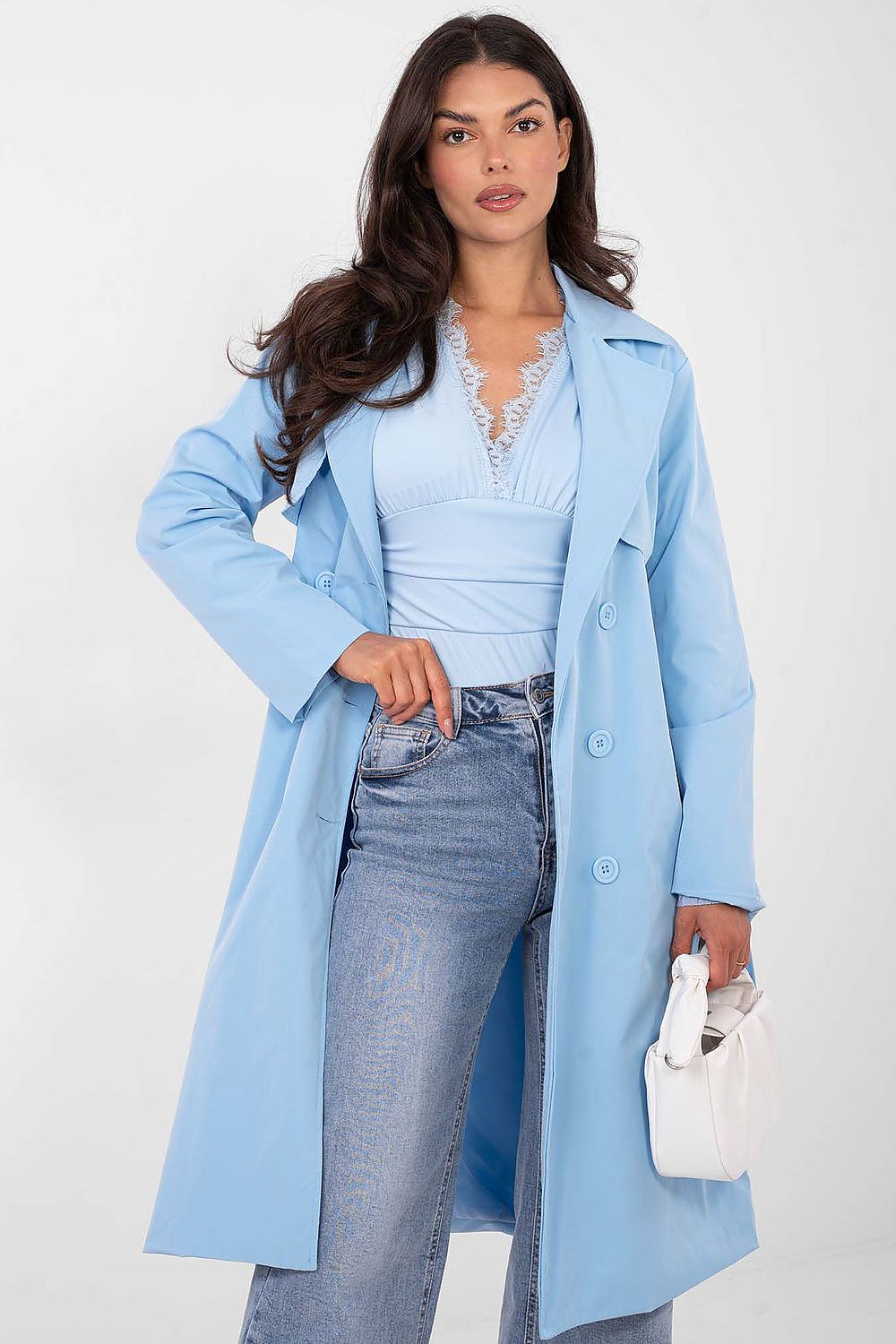   Płaszcz Damski Model IT-PL-FL8808.32 Light Blue - Rue Paris 