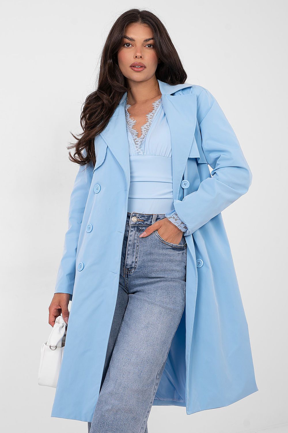   Płaszcz Damski Model IT-PL-FL8808.32 Light Blue - Rue Paris 