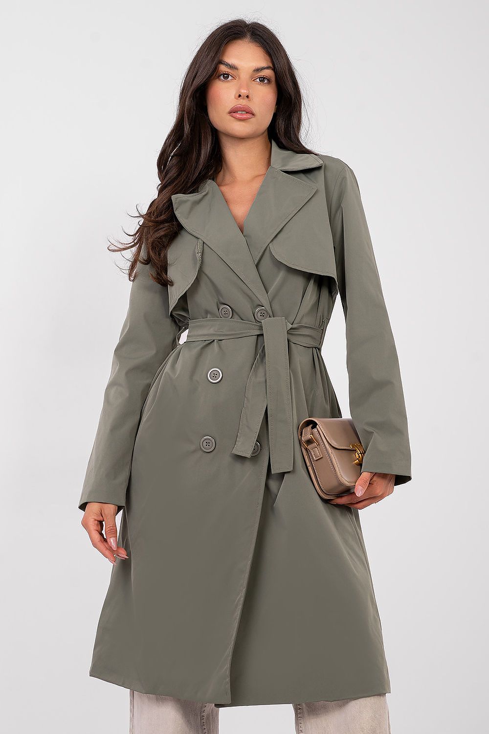   Płaszcz Damski Model IT-PL-FL8808.32 Khaki - Rue Paris 