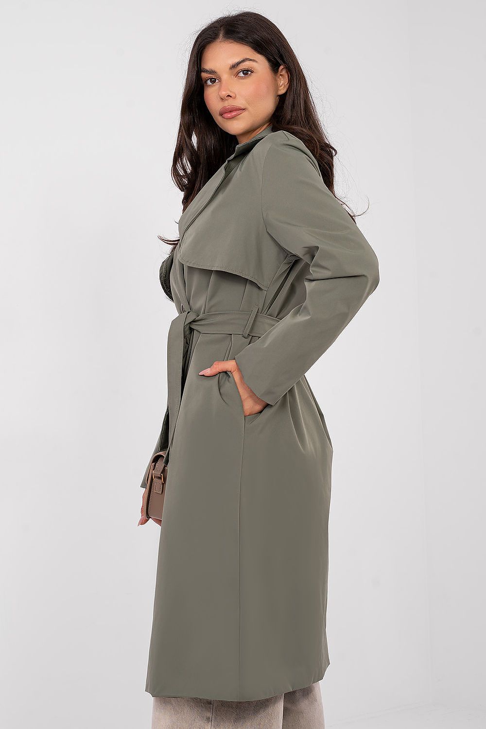   Płaszcz Damski Model IT-PL-FL8808.32 Khaki - Rue Paris 