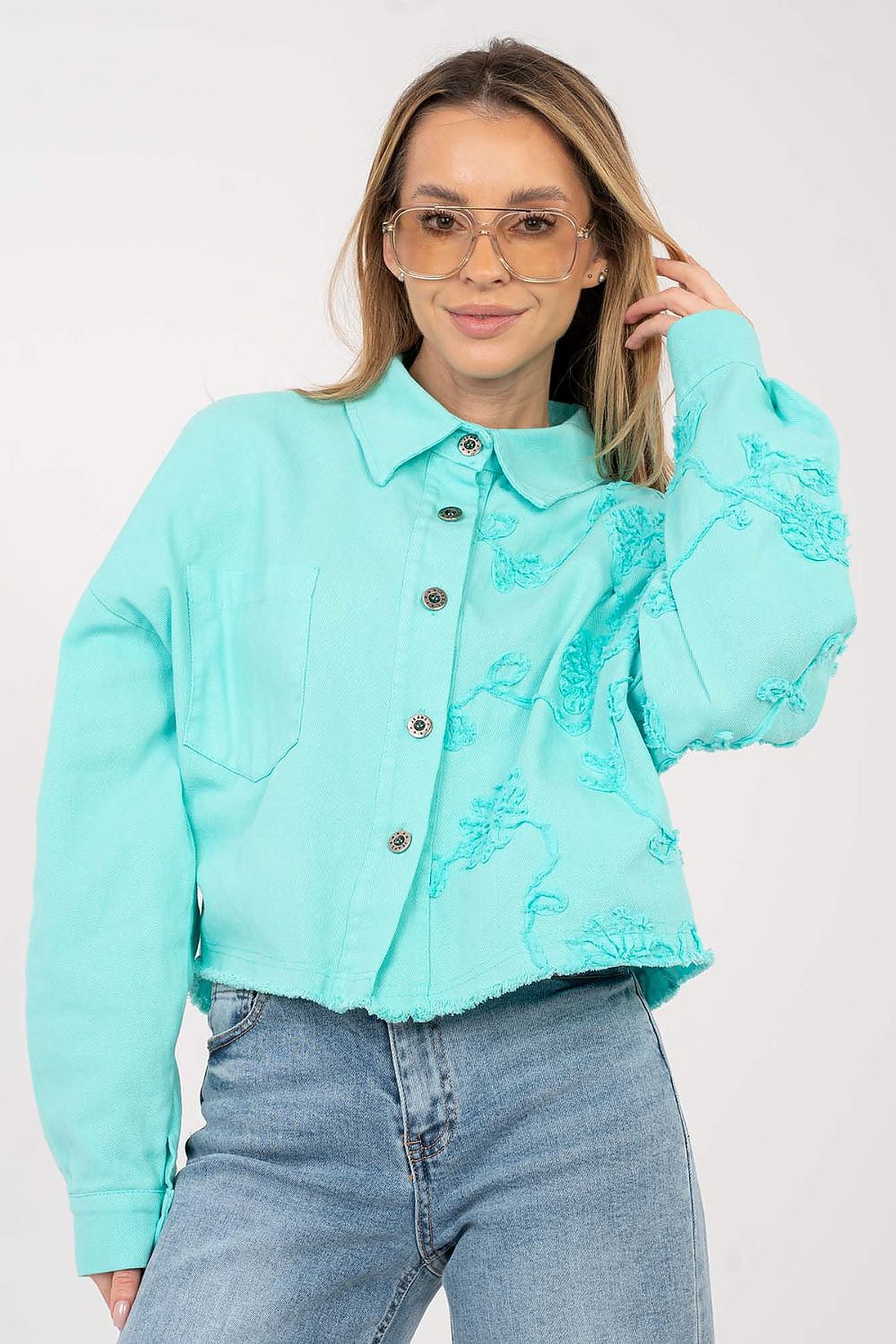   Kurtka Damska Model IT-KR-FL9993.77 Turkus - Rue Paris 