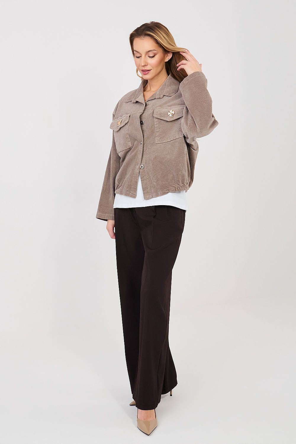   Kurtka Damska Model IT-KR-FL10163.46 Dark Beige - Rue Paris 
