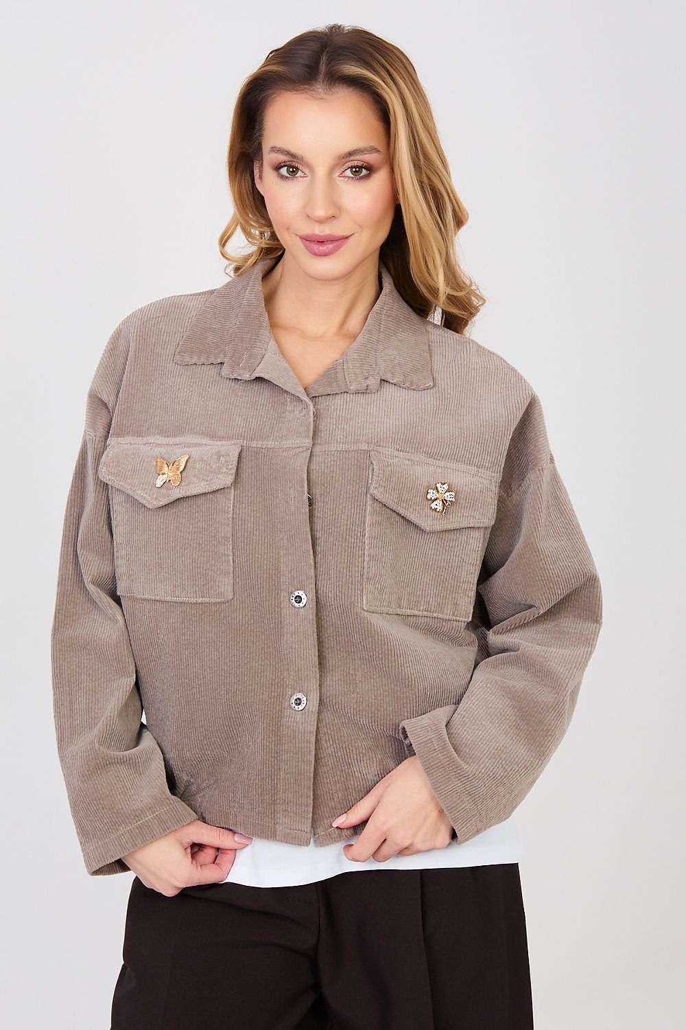   Kurtka Damska Model IT-KR-FL10163.46 Dark Beige - Rue Paris 