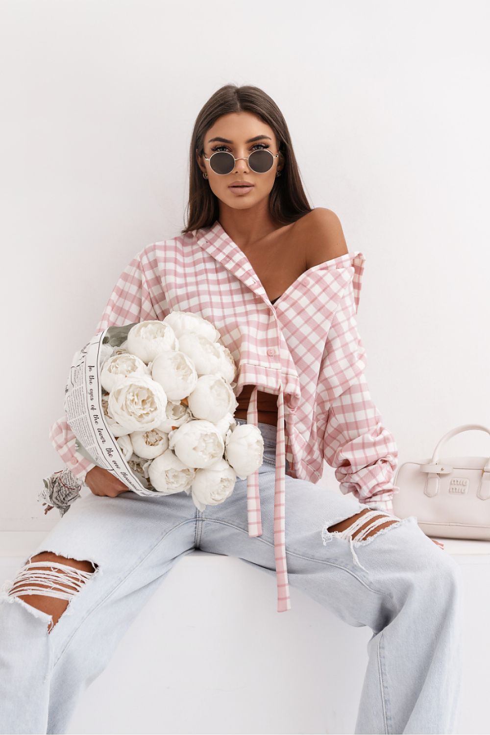   Koszula Damska Model Soho Krata 496878008 Pink/Ecru - LaBalancia 