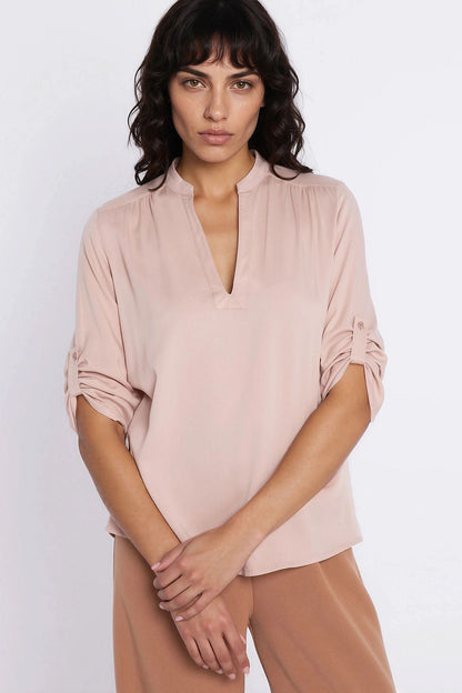   Bluzka z podwijanym rękawem B227 Beige - Nife 