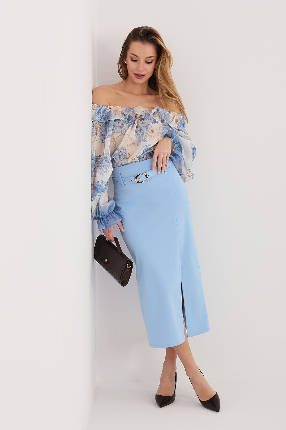  Spódnica Model IT-SD-FL7393-1.16 Light Blue - Rue Paris 