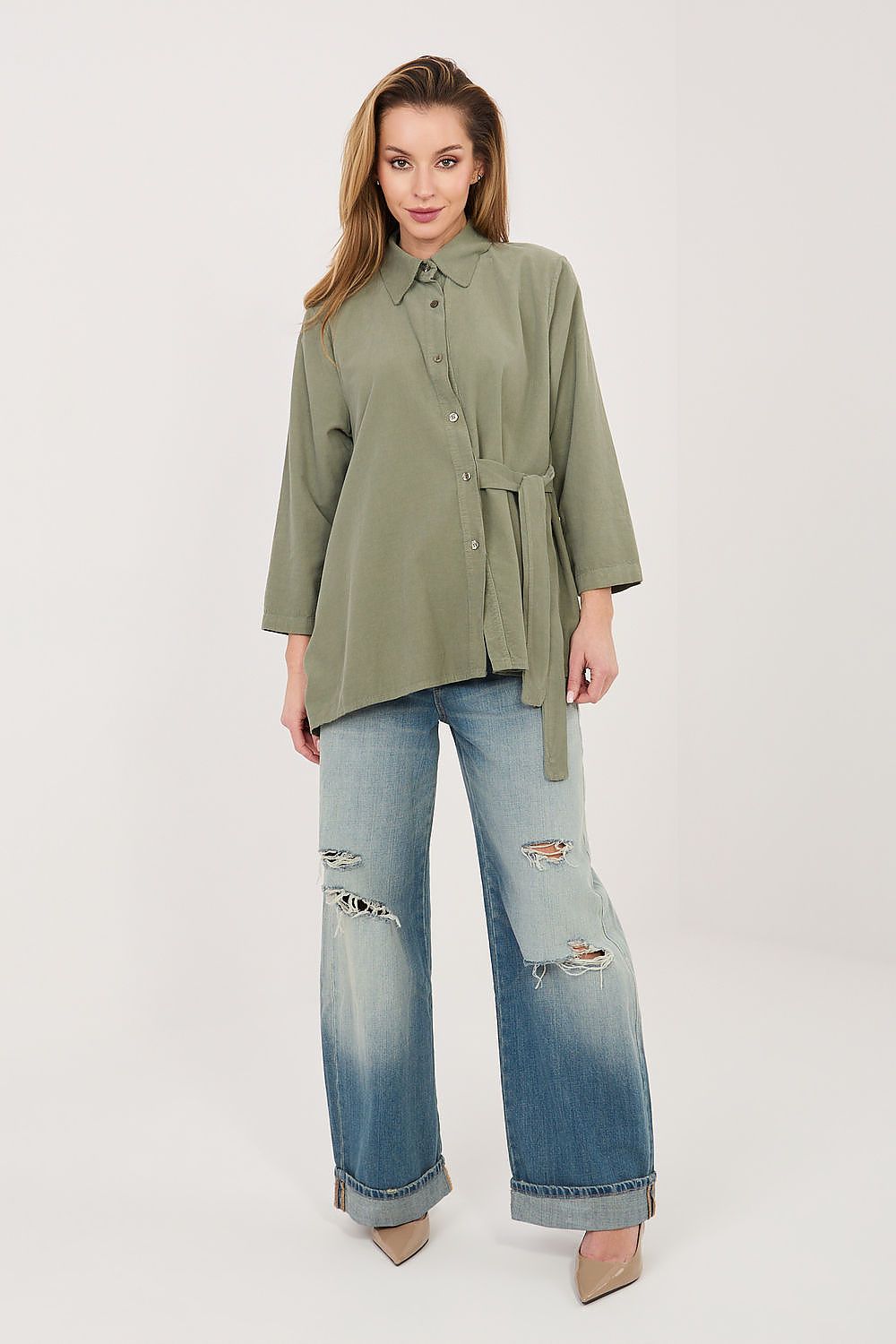   Koszula Damska Model IT-KS-FL10188.27 Khaki - Rue Paris 