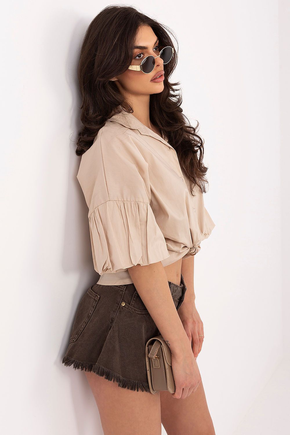   Koszula Damska Model MI-KS-3389A.90 Beige - Italy Moda 