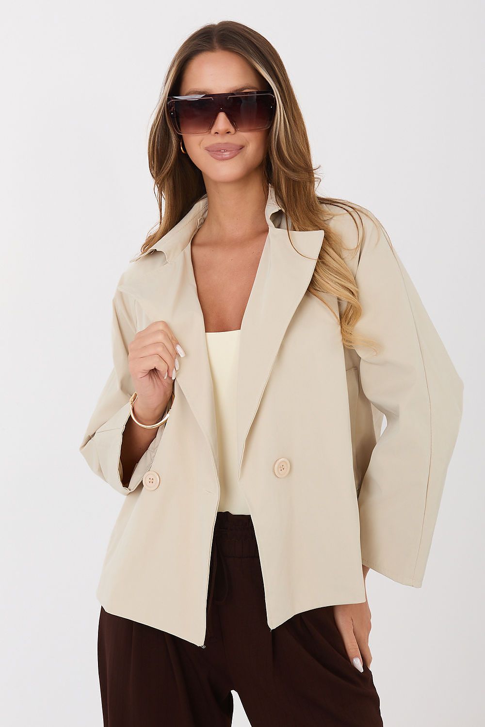   Płaszcz Damski Model IT-KR-FL8897KSM.02 Beige - Rue Paris 