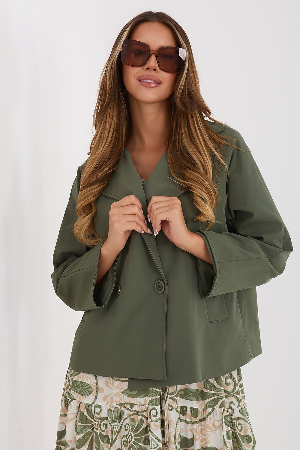   Płaszcz Damski Model IT-KR-FL8897KSM.00 Khaki - Rue Paris 