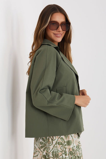  Płaszcz Damski Model IT-KR-FL8897KSM.00 Khaki - Rue Paris 