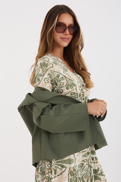   Płaszcz Damski Model IT-KR-FL8897KSM.00 Khaki - Rue Paris 