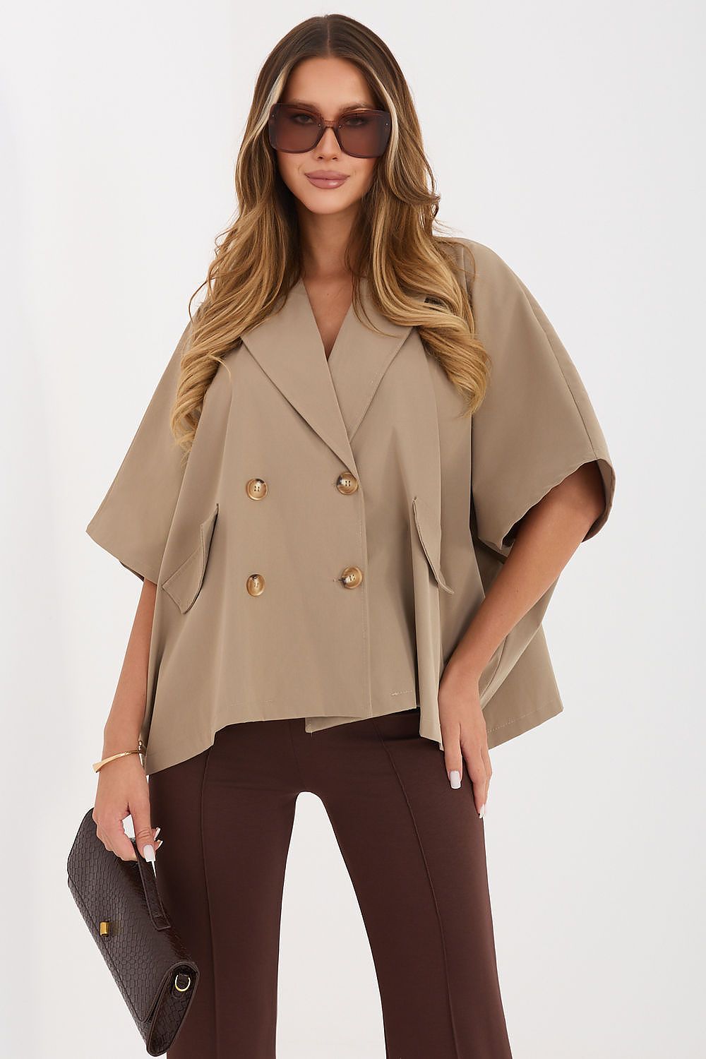   Płaszcz Damski Model IT-KR-FL10153KSM.91 Dark Beige - Rue Paris 