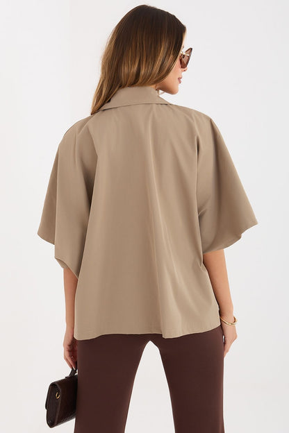   Płaszcz Damski Model IT-KR-FL10153KSM.91 Dark Beige - Rue Paris 