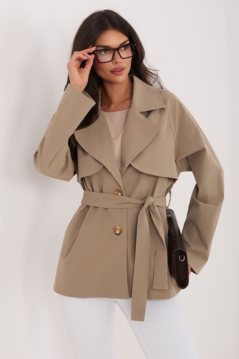   Płaszcz Damski Model IT-PL-FL10069.85 Dark Beige - Rue Paris 