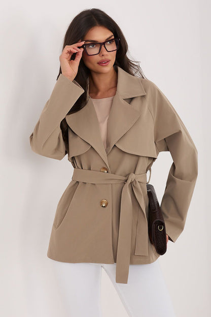   Płaszcz Damski Model IT-PL-FL10069.85 Dark Beige - Rue Paris 