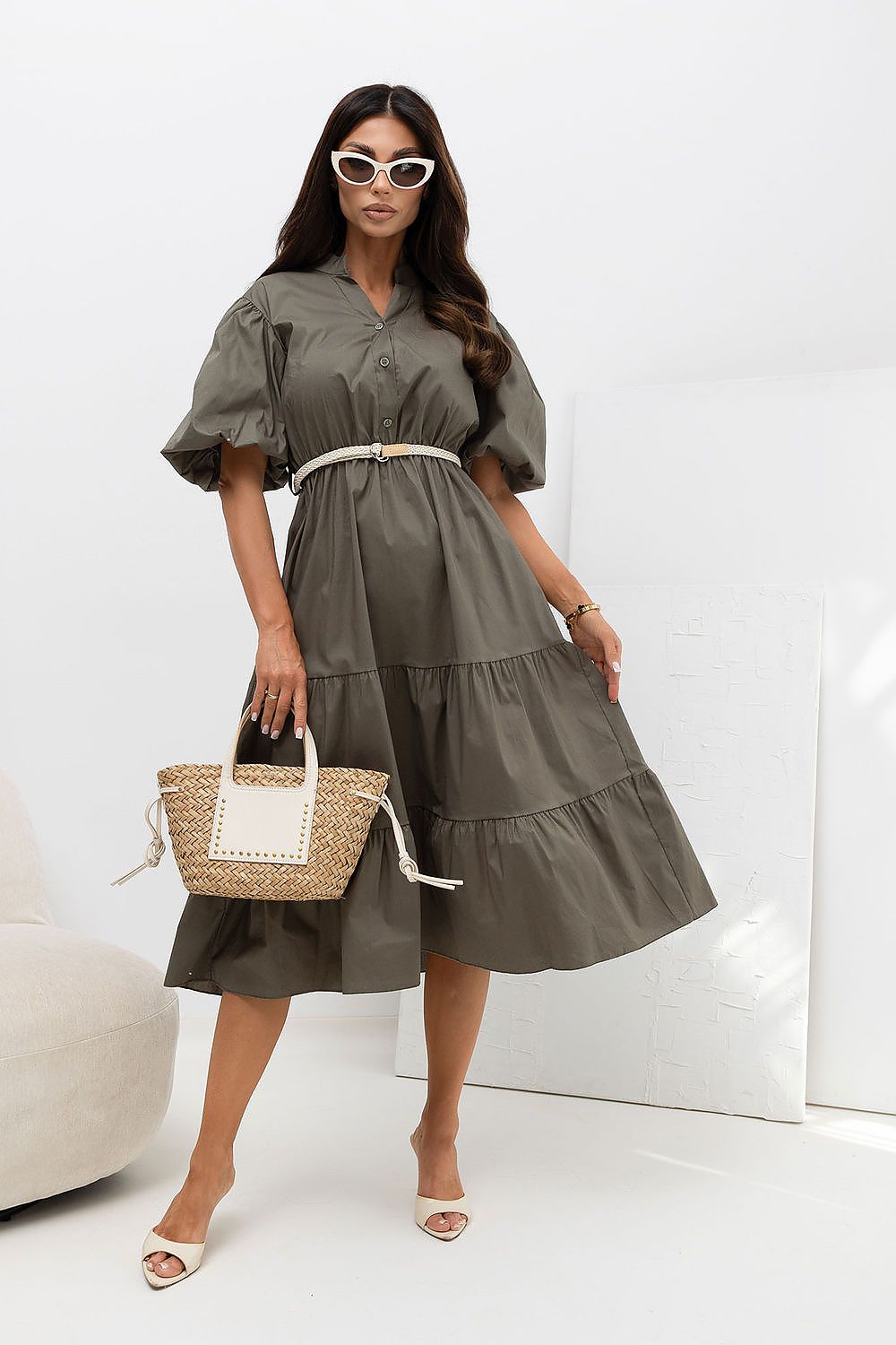  Sukienka Model MI-SK-92950.81 Khaki - Italy Moda 