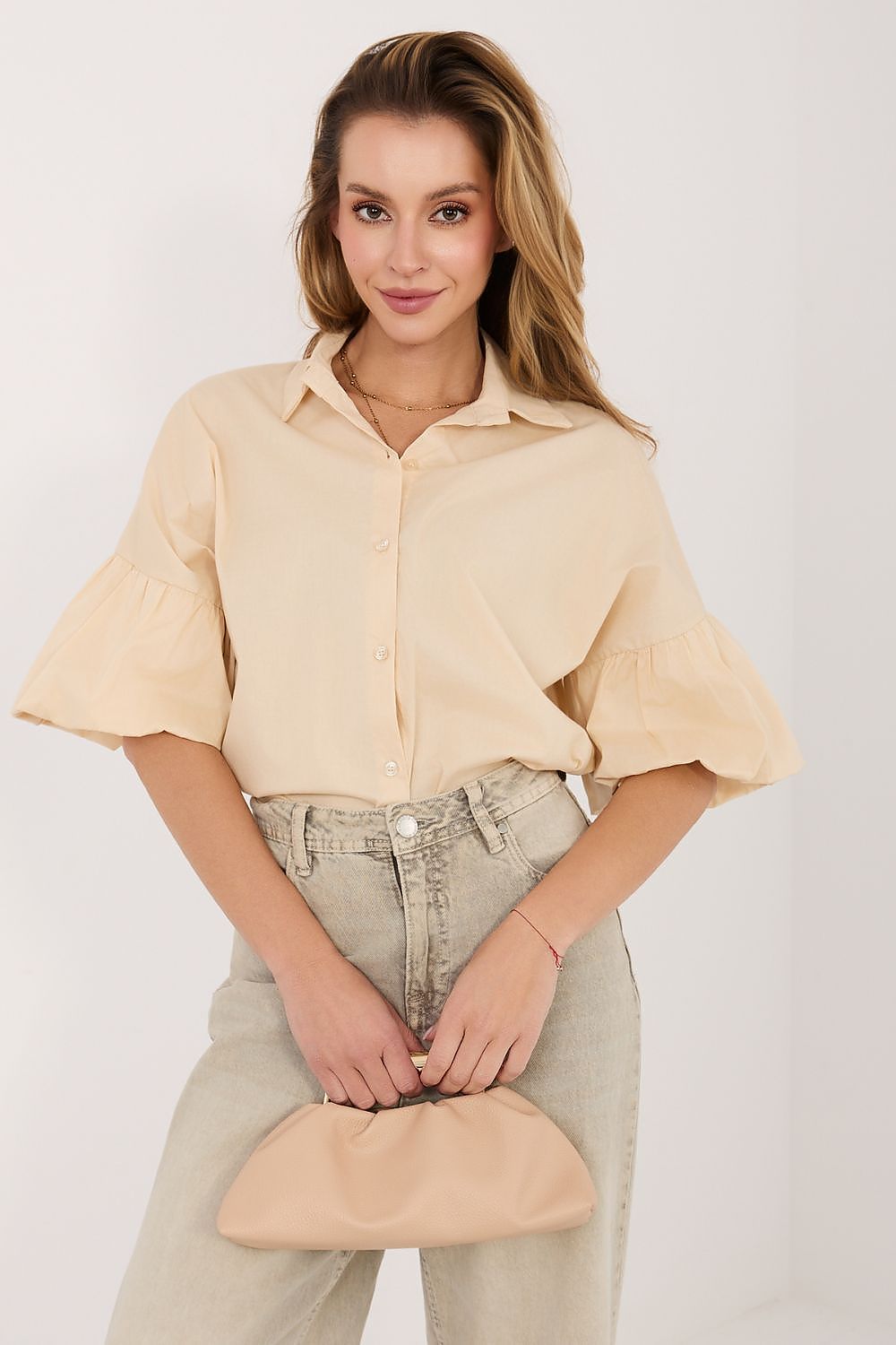   Koszula Damska Model MI-KS-3389A.90 Light Beige - Italy Moda 