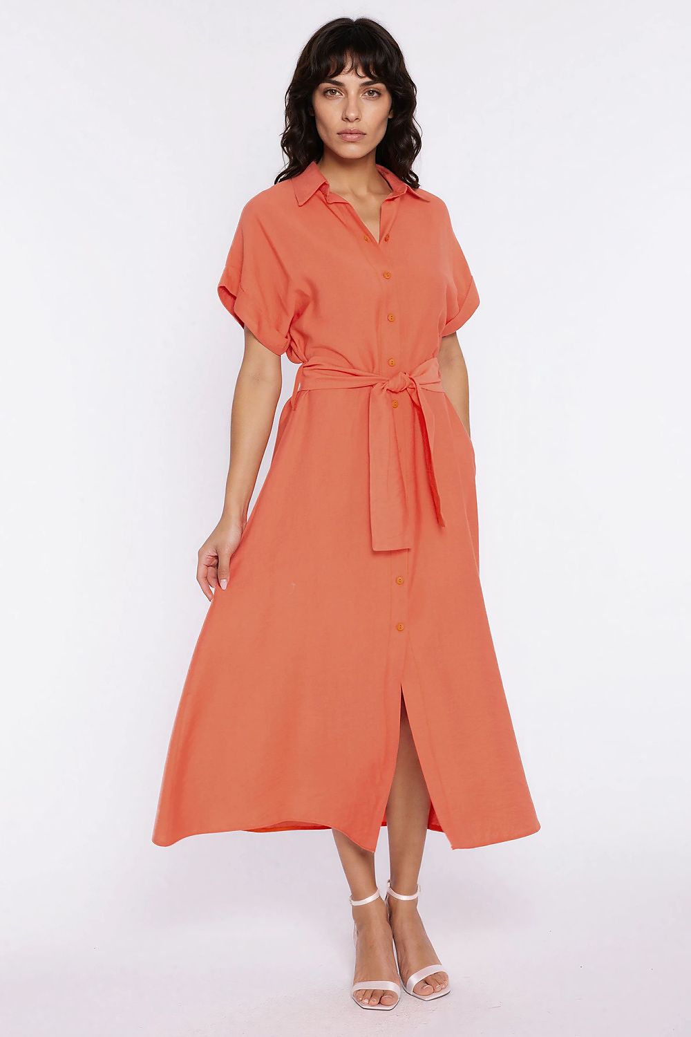  Sukienka Koszulowa sukienka S294 Orange - Nife 
