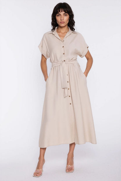  Sukienka Koszulowa sukienka S294 Beige - Nife 