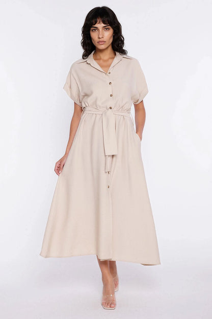 Sukienka Koszulowa sukienka S294 Beige - Nife 