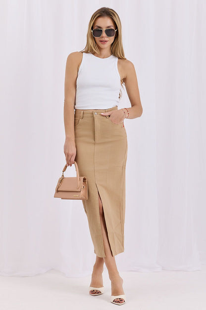  Spódnica Model HM-SD-MC6290.49 Camel - Factory Price 