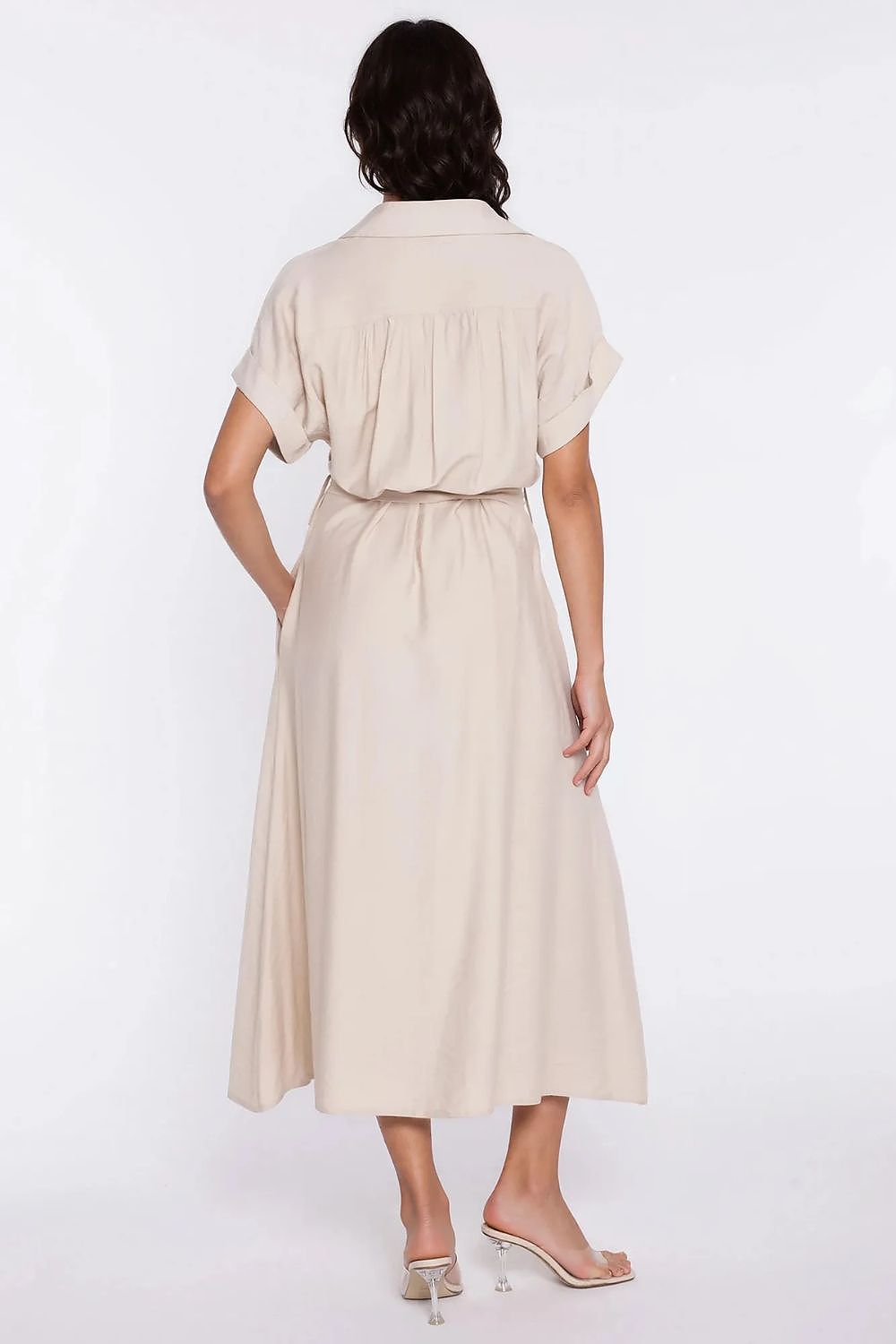  Sukienka Koszulowa sukienka S294 Beige - Nife 
