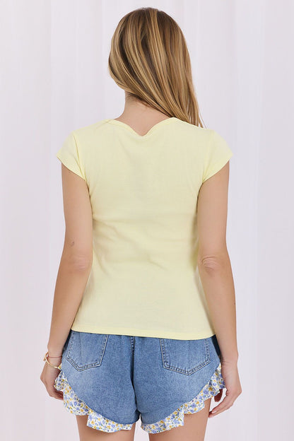   Tshirt Damski Model RV-TS-A1360.02P Light Yellow - Rue Paris 