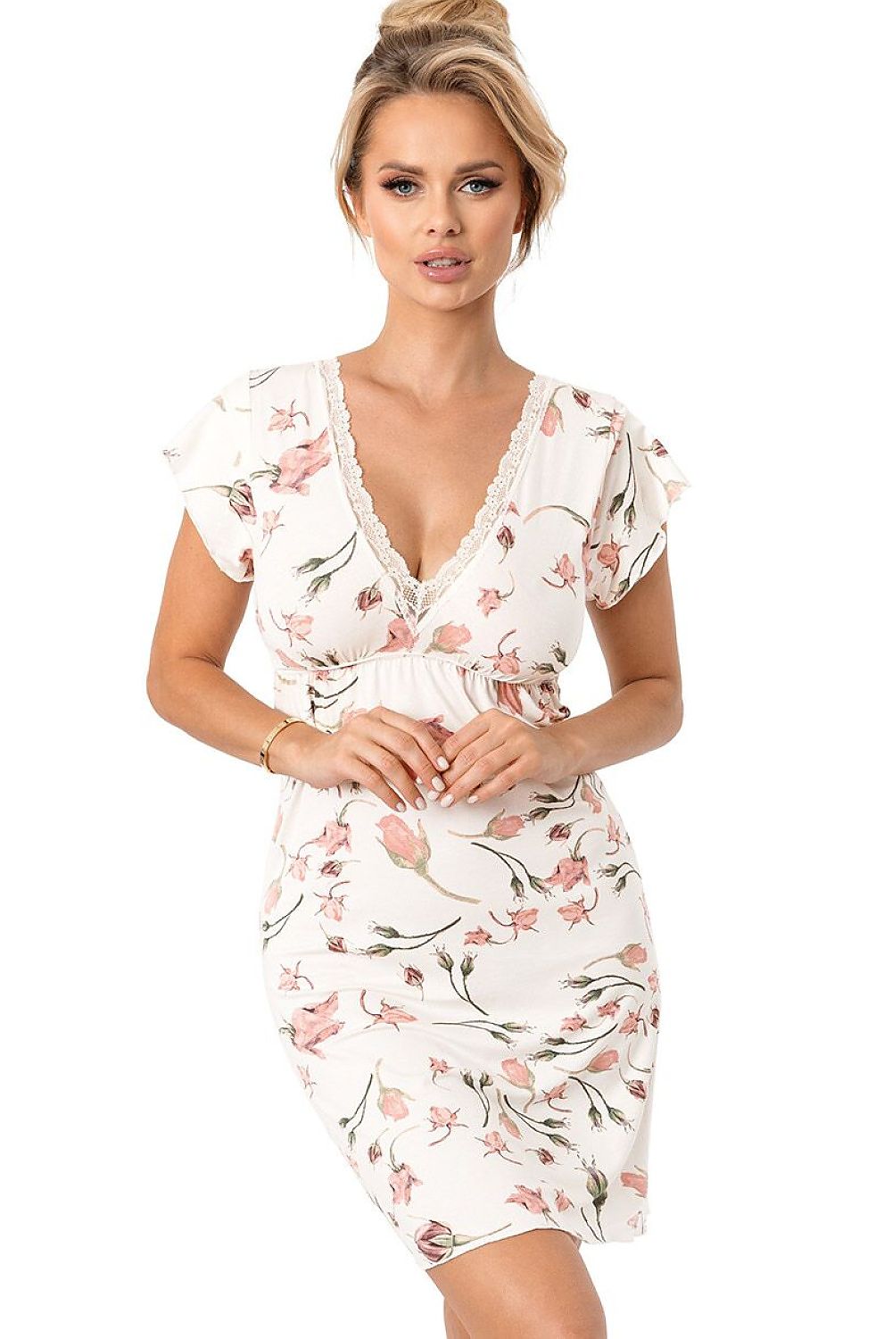  Koszulka nocna Koszula Nocna Model Amaris 205315 Ecru Wzór - Donna 
