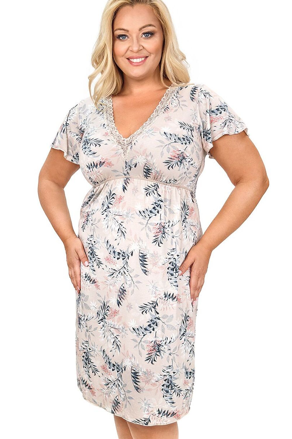   Koszula Nocna Model Goya Plus Size 231898 Beige Wzór - Donna 
