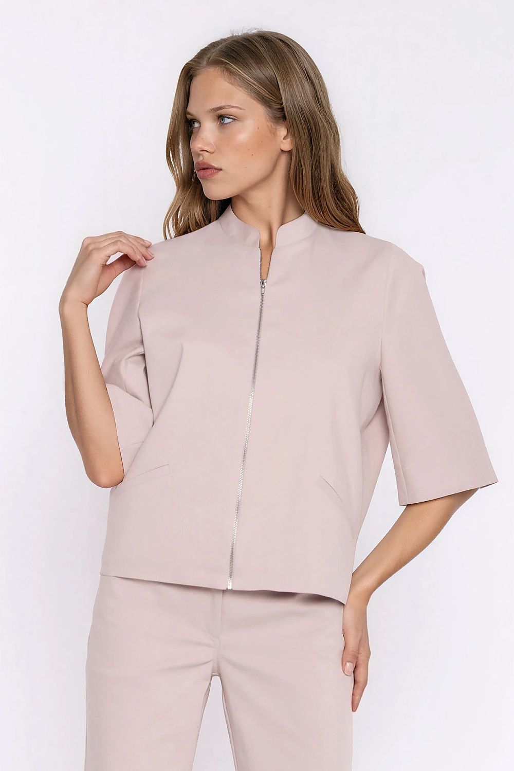   Jeansowa luźna kurtka Z101 Beige - Nife 