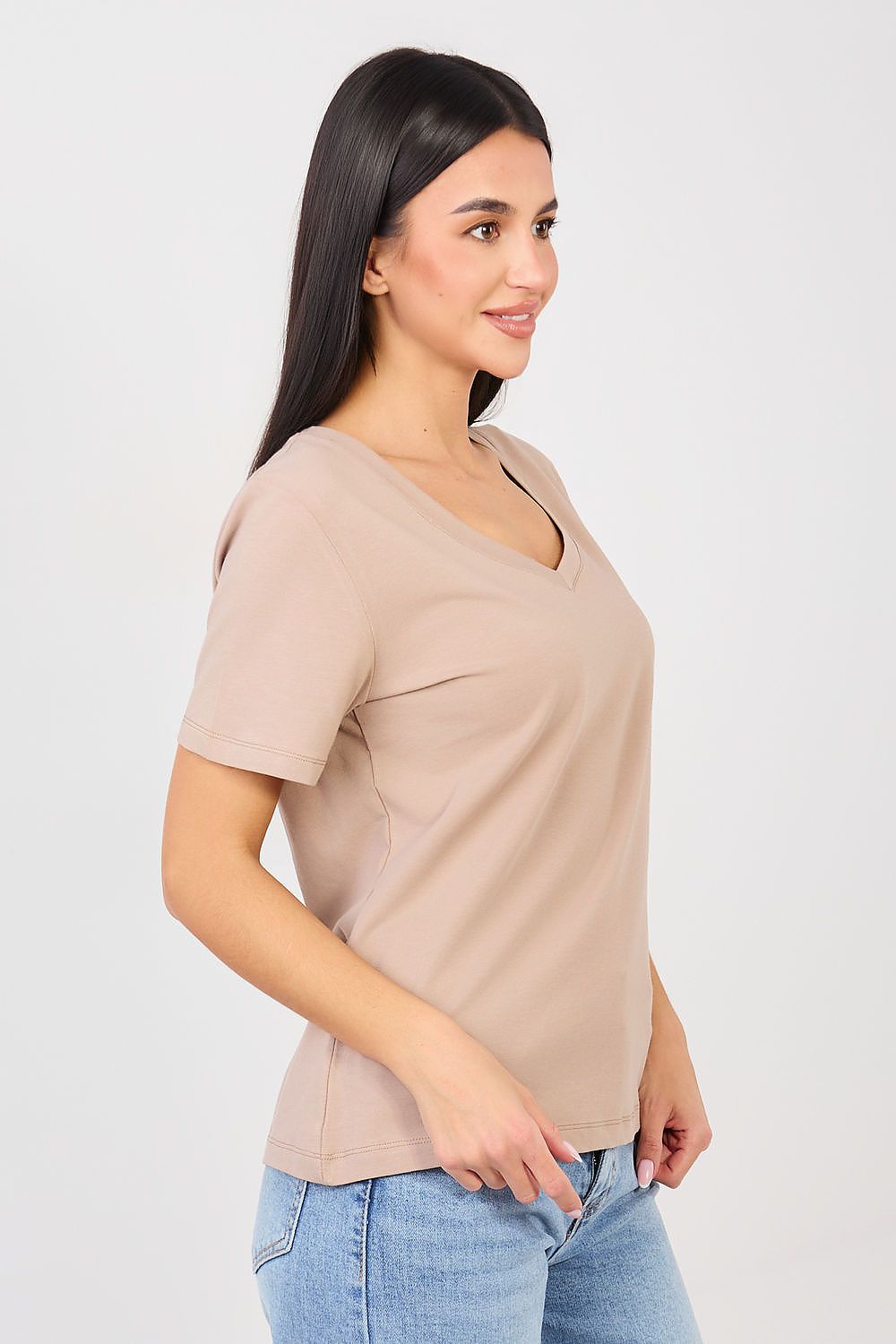   Tshirt Damski Model RV-TS-A1095.33 Dark Beige - Rue Paris 