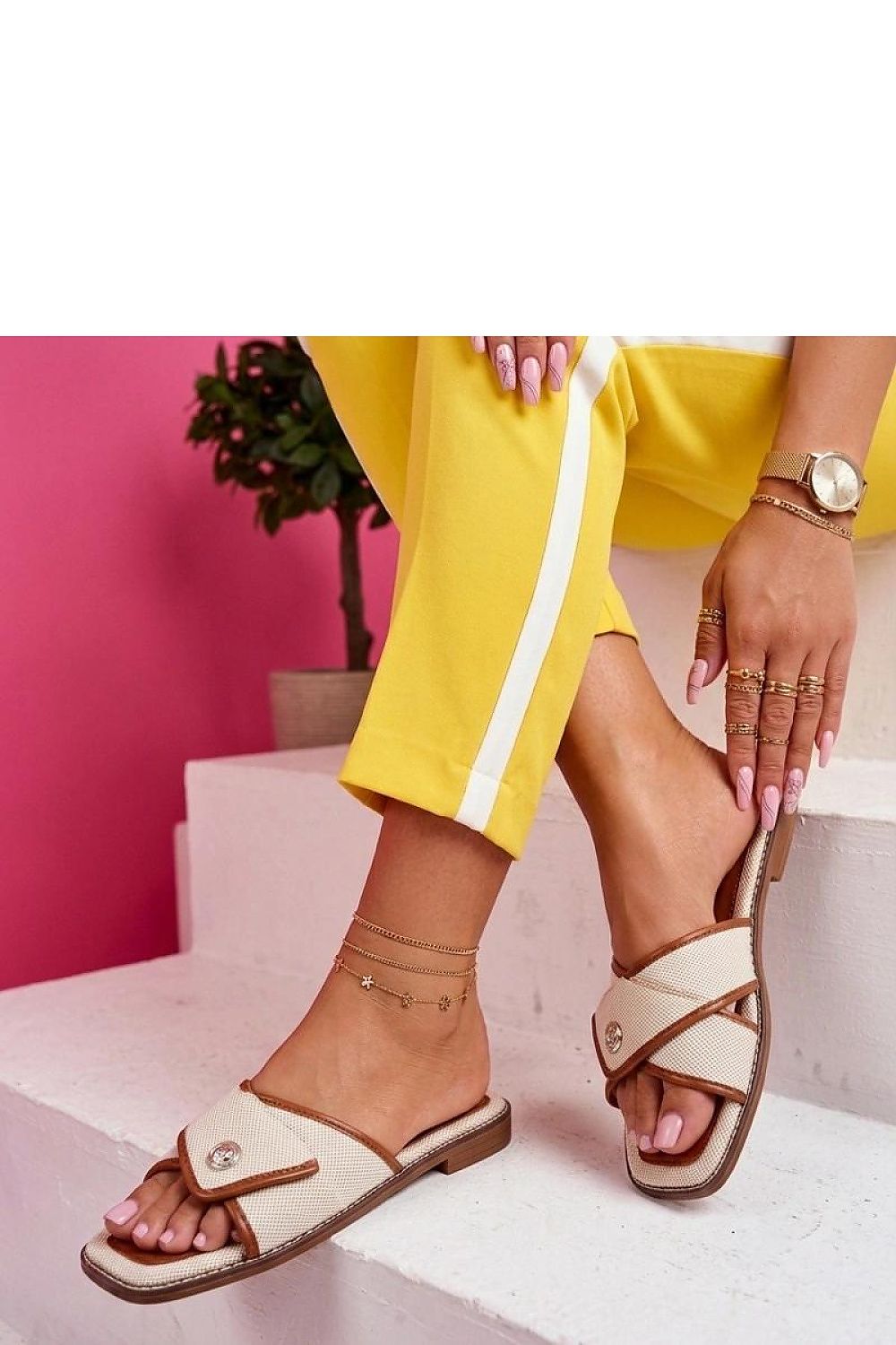  Sandał Klapki Model Prudence VR9313-8 Camel Brown - Solea 