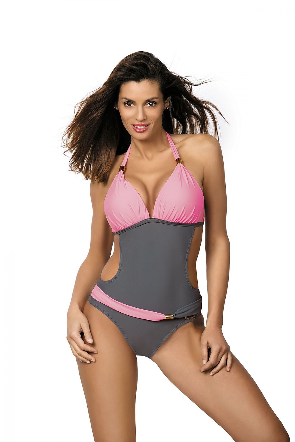  Jednoczęściowy strój kąpielowy Kostium Kąpielowy Model Beatrix Ardesia-Hollywood M-337 Pink/Grey - Marko 